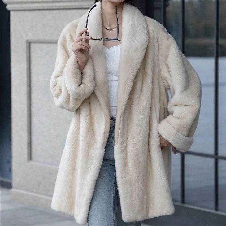 Plus Size Long Real Mink Fur Coat Women Clothing