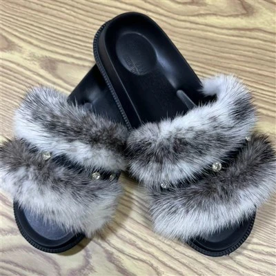 Pantuflas de piel de visón suave para mujer